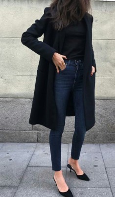 Classic look with skinnies and black coat