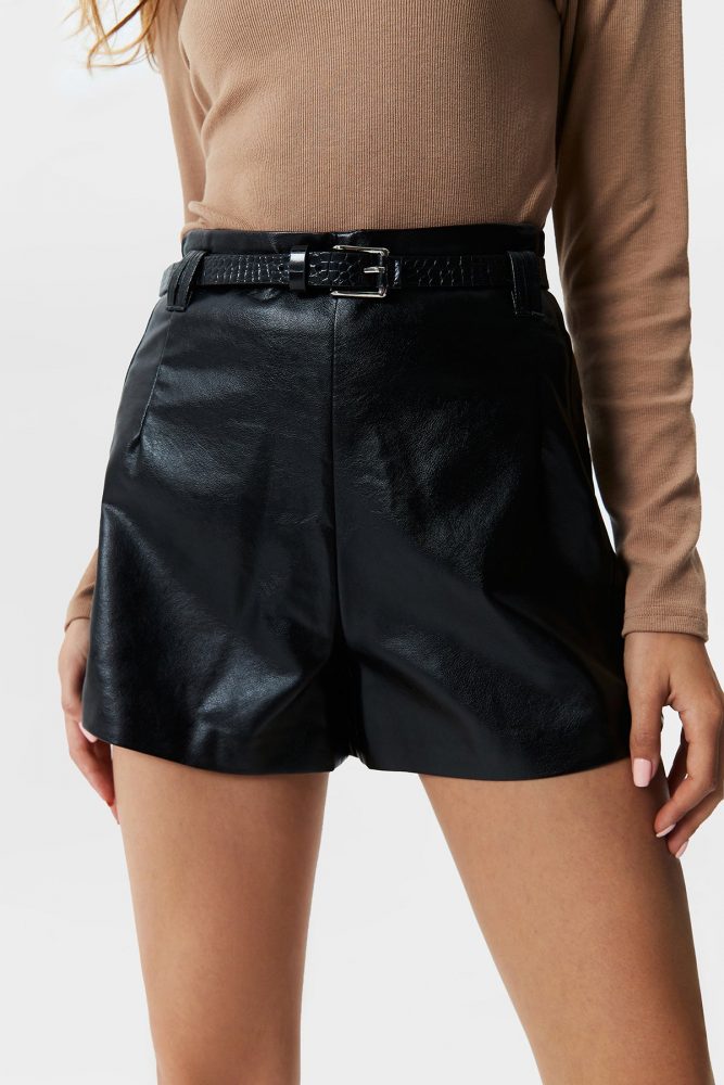 Buckled Belted PU Leather ShortsBuy here