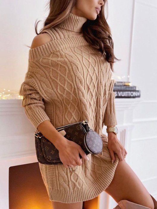 Long Sleeve Cotton Shift Vintage Tunic Sweater Dress