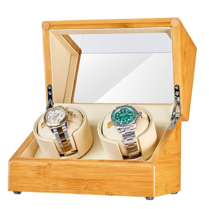 Luxury Jqueen Bamboo Double Watch Winder