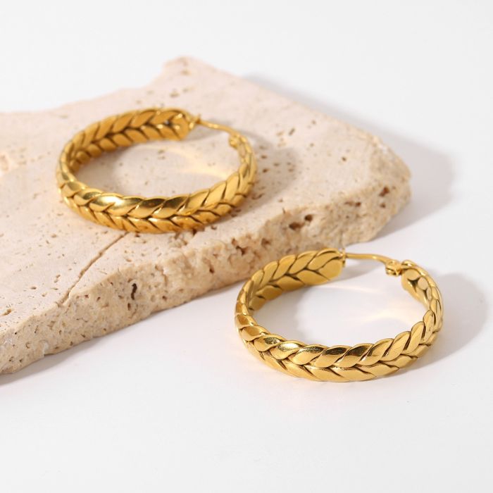 Wheat Ear Geometry Women's Stainless Steel Hoop Earrings