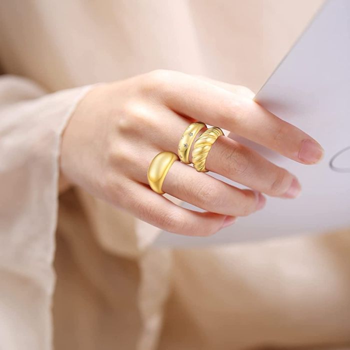 Chunky Gold Rings Set Croissant Braided Dome Star Statement Ring