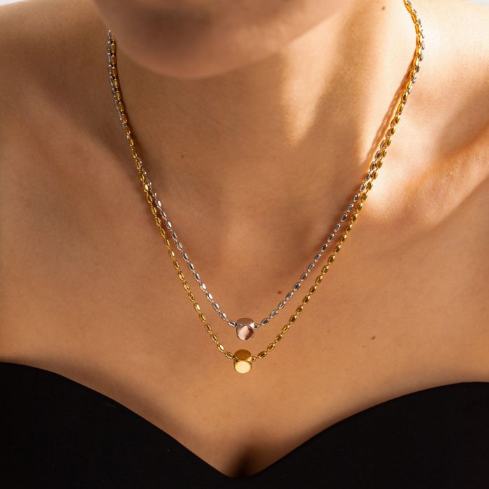 Minimalist Bead Chain Square Woman Stainless Steel Pendant Necklace