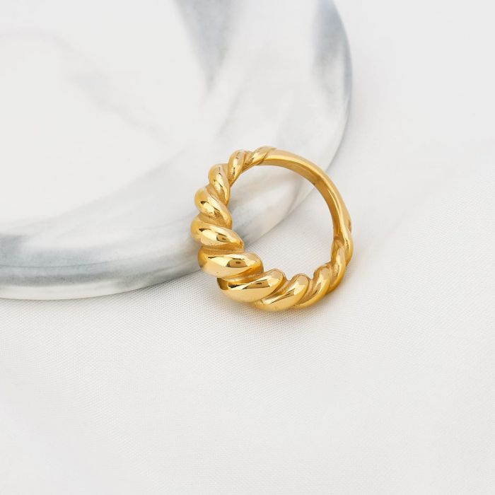 Gold Statement Ring Chunky Croissant Twisted Dome CZ Star for Women