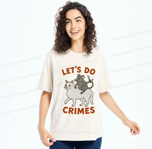 Tokyo-Tiger Let's Do Crimes Funny Washed T-Shirt