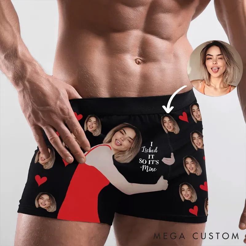 Personalized Valentine's Day Face Boxers Men Underwear with Women Face Photo Gift for Boyfriend Husband