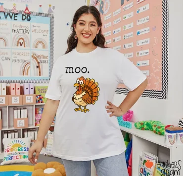 Moo Turkey Thanksgiving Teacher T-Shirt