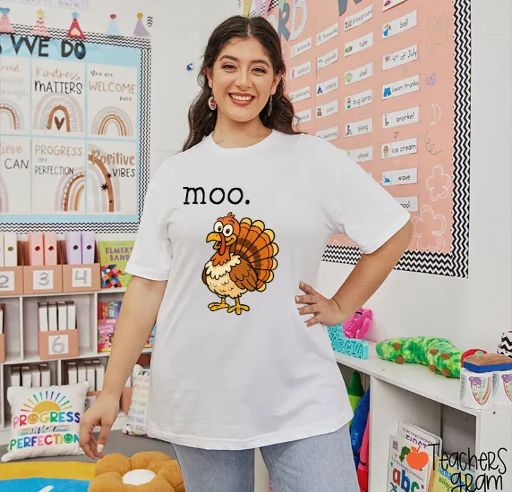 Moo Turkey Thanksgiving Teacher T-Shirt